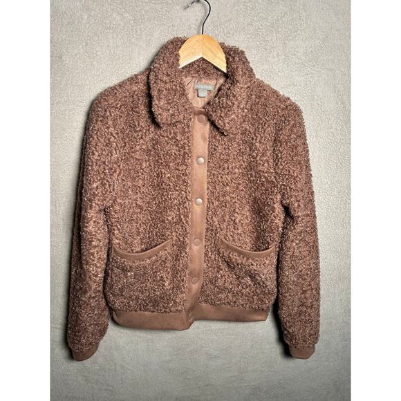 Falls Creeks Brown Faux Fur Sherpa Button Up Sweatshirt Jacket Womens Size Small - Picture 1 of 5